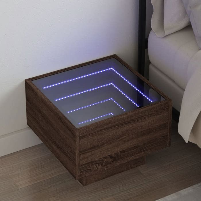VidaXL Table de chevet avec LED infini chêne marron 40x40x30 cm 3284069