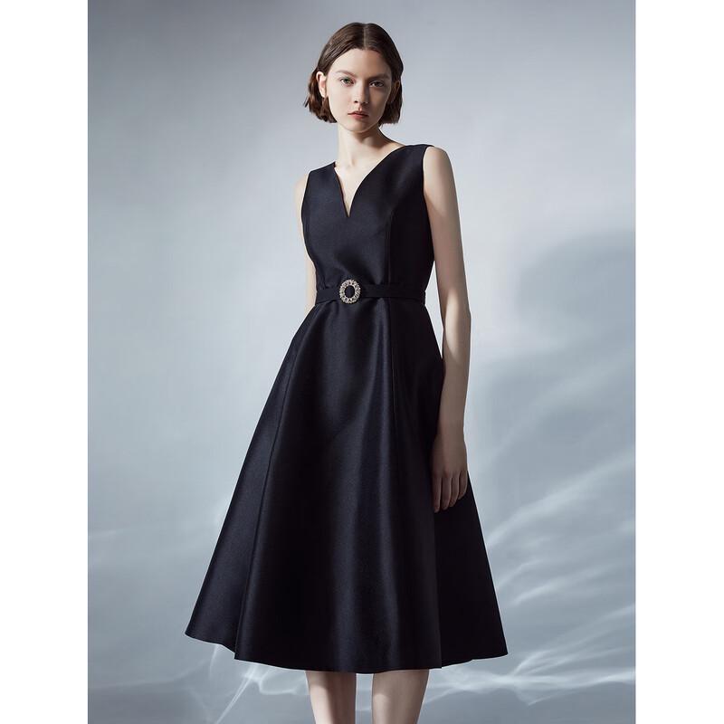 Langzi Elegant French Square Neck Black Dress