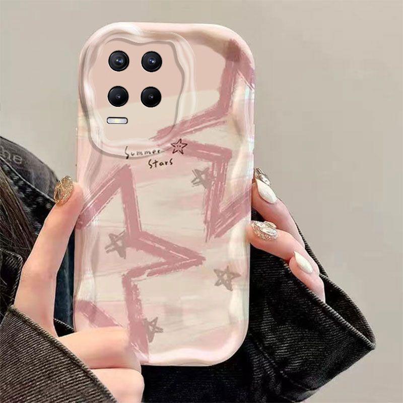 OPPOrealme8 Mobile Phone Case Pink Star Advanced All-inclusive Anti-drop Real Me 8Pro Ultra-thin Protective Case Soft Case