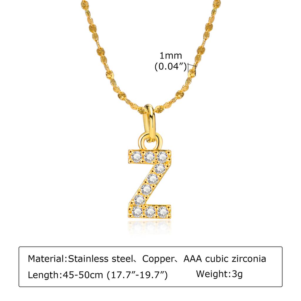 A-Z Initial 26 Letters AAA Cubic Zirconia Pendants Necklace For Women, Stainless Steel Dainty Charm Necklaces Fashion Jewelry