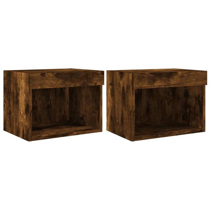 VidaXL Wall-Mounted Bedside Tables with LED Lights 2 Pcs, Floating Bedside Cabinets, Nightstands, Night Cabinets 837122