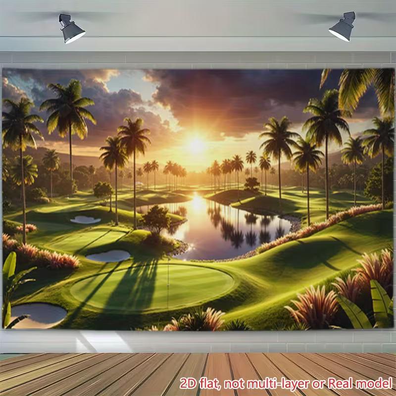 

2D Sunset Golf Course Backdrop Tropical Paradise Photography Background 47.2x31.5inch/120*80cm