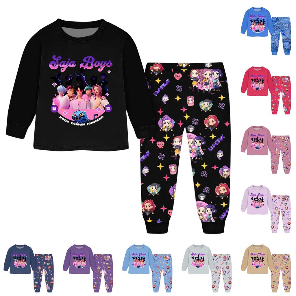 Dětský módní oblek Sukně Kulatý výstřih Top s dlouhým rukávem Kalhoty