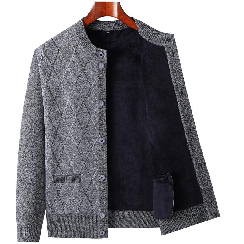 Warm Fleece-Lined Cardigan for Middle-Aged and Elderly Men: Knitted Sweater & Thick Grandpa Jacket