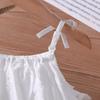 Girls Summer White Hollow Out Strap Princess Dress Middle Big Kids Pure Cotton Stylish Sundress