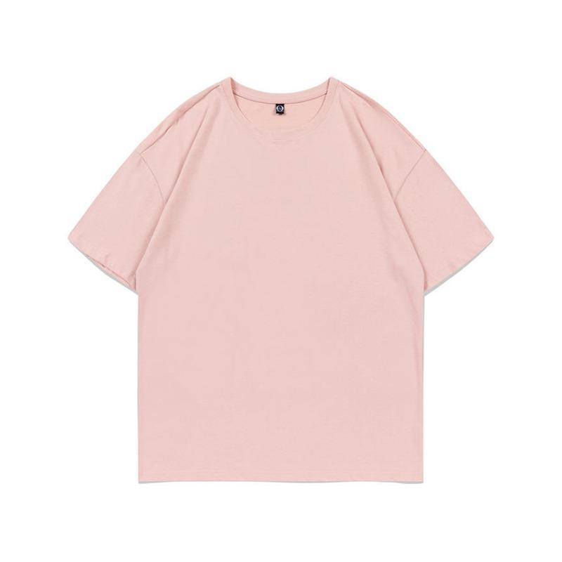 Summer new 200g pure cotton small shoulder youth campus sports and leisure loose solid color round neck short sleeves