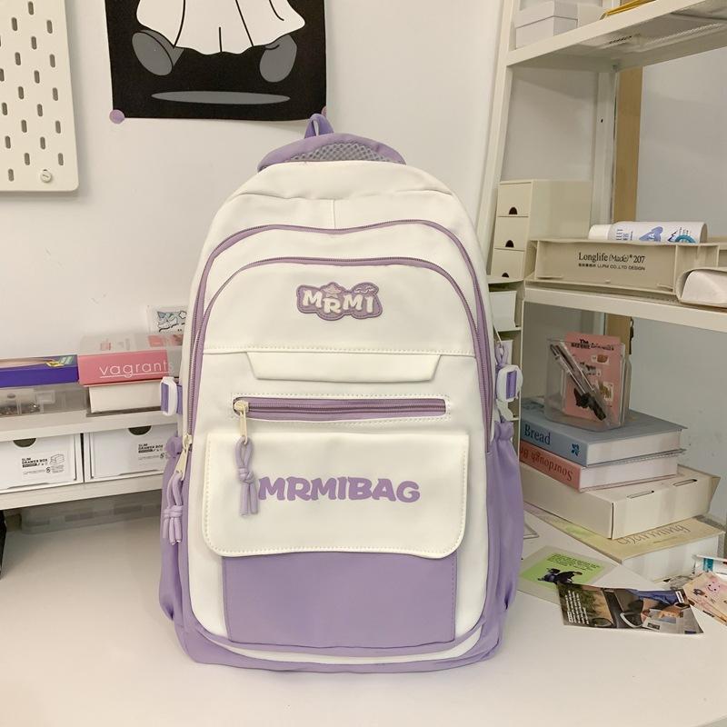 

Junior high school student cute schoolbag female ins lightweight Mori versatile contrasting color high school student backpack large capacity backpack Single Pack фиолетовый