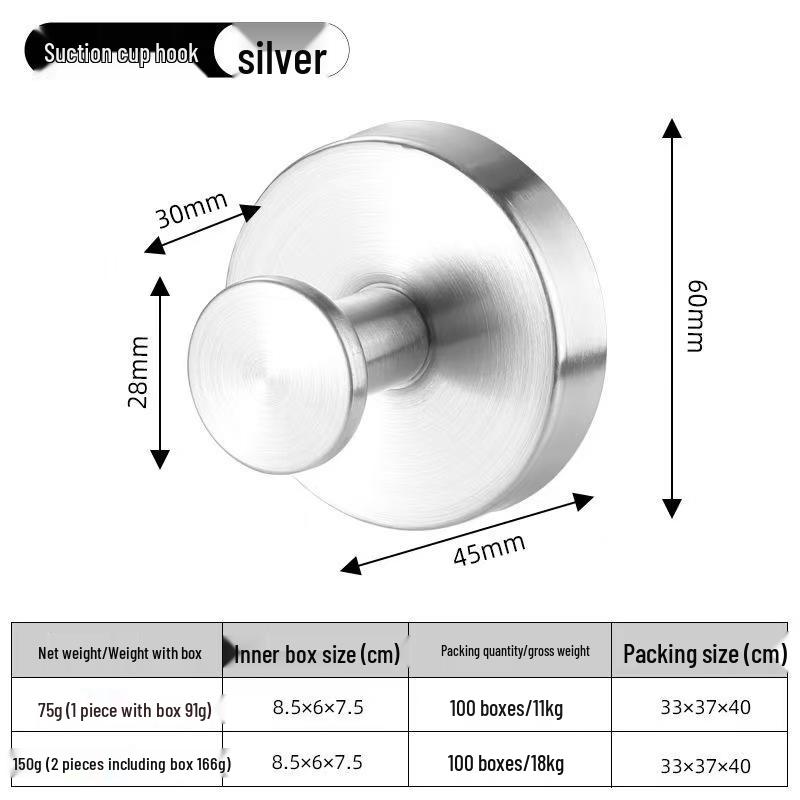 

Stainless Steel Wall-Mounted Black Suction Cup Hook for Bathroom, Coat, and Hat.