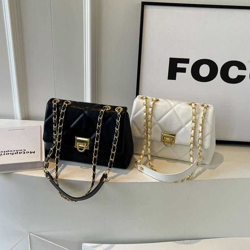 Rhombus chain bag women's new texture trendy fashion shoulder bag casual solid color messenger bag