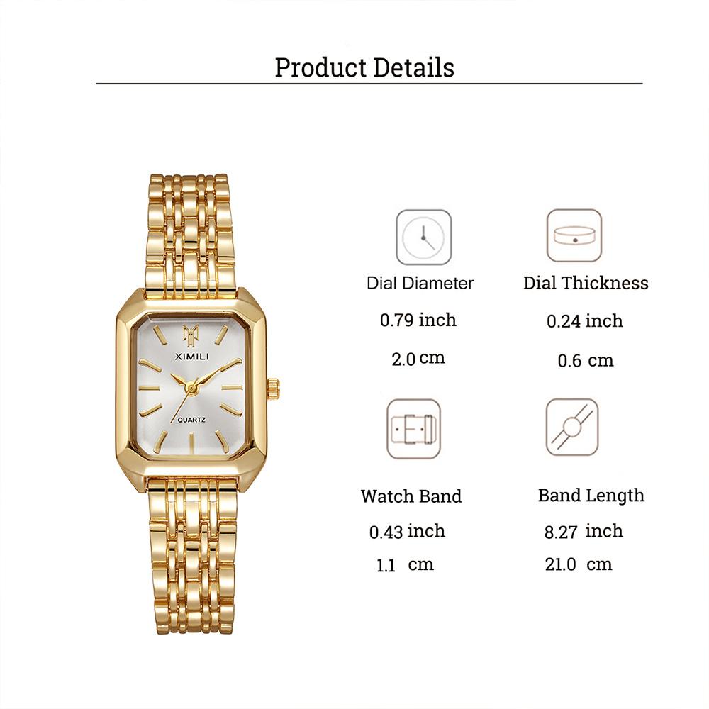 Fashion Entry Luxury Small Square No Number Dial Alloy Strap Women Quartz Watch Bracelet 5 Piece Set for Thanksgiving Christmas