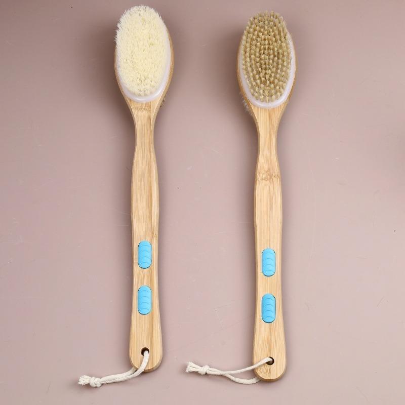 Wet Dry Double Sided Bath Brush Long Handle Boar Bristle Soft Skin Exfoliating Shower Body Brush Back Scrubber