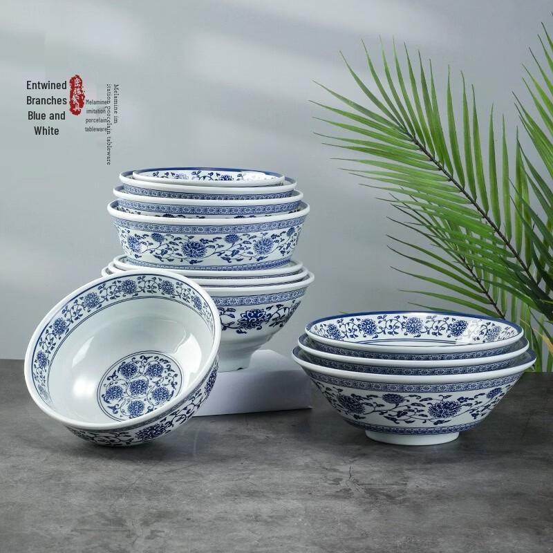 JINMEILI Blue and White Melamine Ramen Soup Bowl