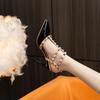 High Heels Women's Large Size French Pointed Single Shoes New Rivet Shoes Pure Desire Straps Three-ring Sandals Women