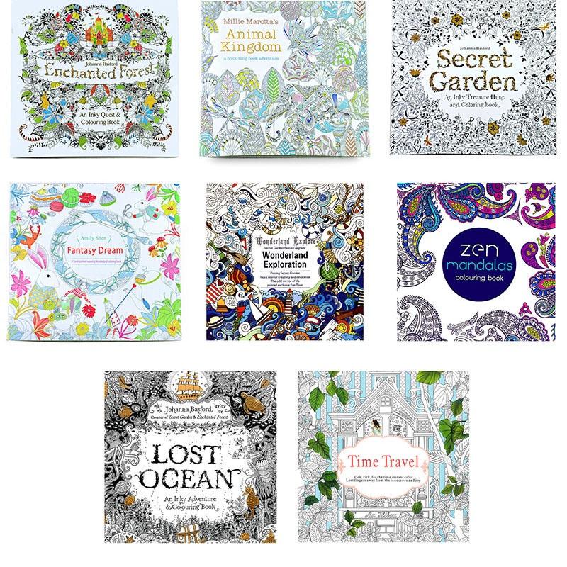 Colouring Adult Kids Book Therapy Stress Relieving Garden Modern Arts Pattern