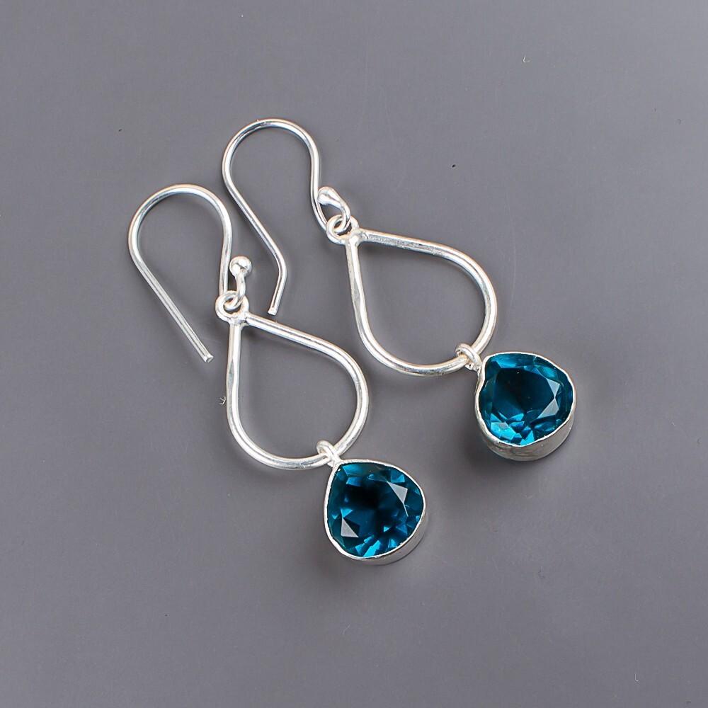 Blue  Apatite Gemstone 925 Sterling Silver Jewelry Handmade Hook Earrings 1.90" EE-19-12
