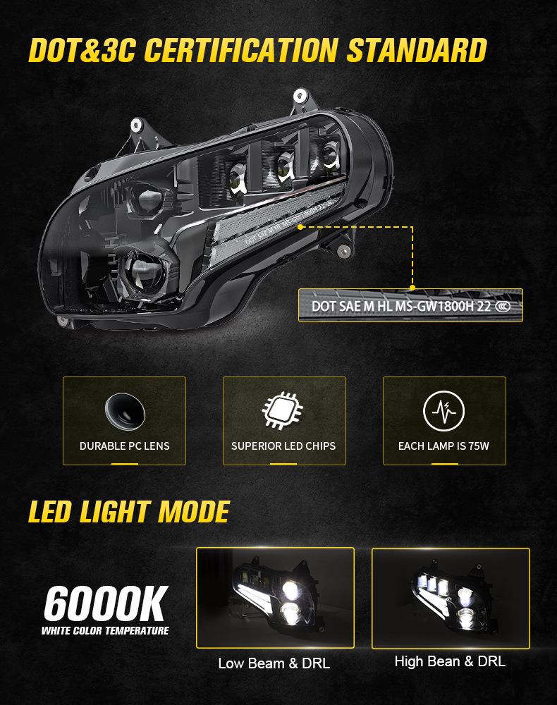 Compatible LED Headlight Assembly for 01-17 Honda Gold Wing: Premium Modification Option