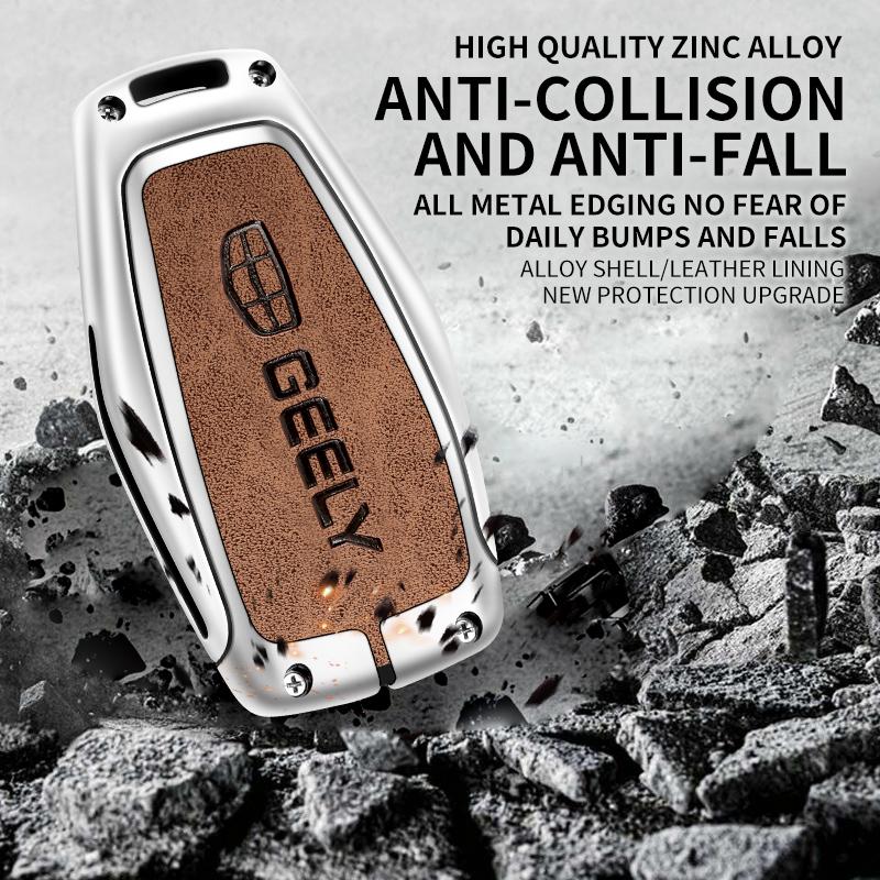 Car Key Case Cover Bag Alloy Leather for Geely Emgrand X7 EX7 Coolray Atlas Boyue GT GC9 NL3 Tugella Car Styling Accessories