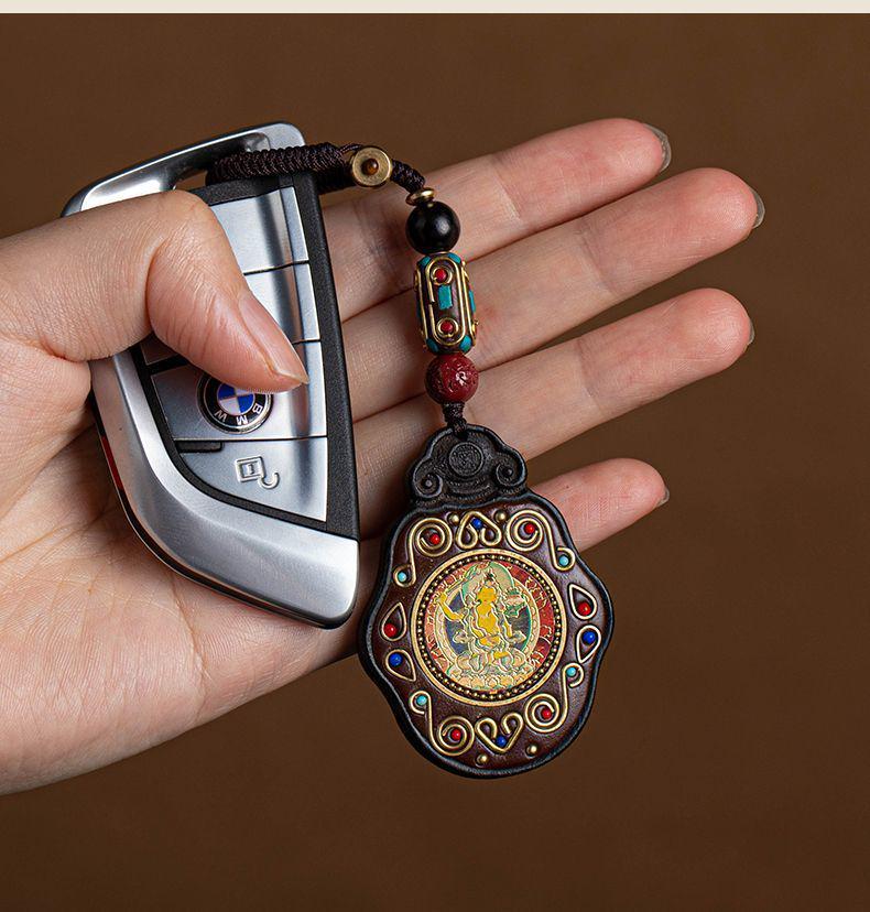 Ebony Nepal Eight Guardian Gods Keychain Pendant - Retro Buddha Jewelry Gift for Men and Women