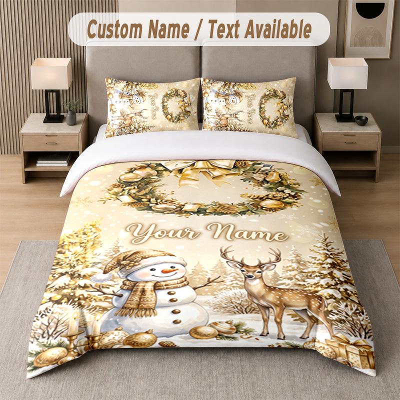 Winter Snow Theme Custom Text Or Name 3Pcs Bedding Set 1 Flat Sheet & 2 Pillowcases Personalized Home Bedding
