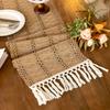 1Pc Christmas 78.7*11.8 Inch Cotton and Linen Tassel Full Linen Flower Table Runner for Holiday Party Decoration