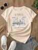 Women's Paris Print Crew Neck T-Shirt  Casual Loose Fit Short Sleeve Top with Eiffel Tower  French Lettering Design Minimalist