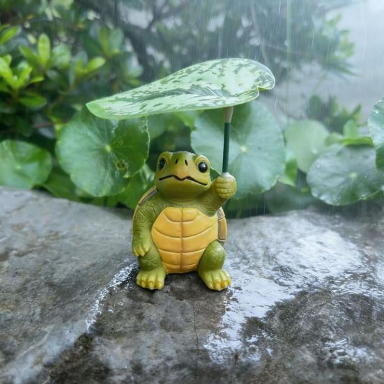 2 Pcs Umbrella Frog Garden Statue Cute Frog Turtle Holding Umbrella Figurine Resin Sculpture for Fish Tank Planter Pot Patio Pond Decor