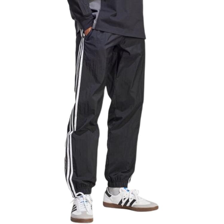adidas Originale Gestreifte Slim Fit Elastische Taille Retro Sportliche Freizeit Hose Herren Unterteile Schwarz IL2462