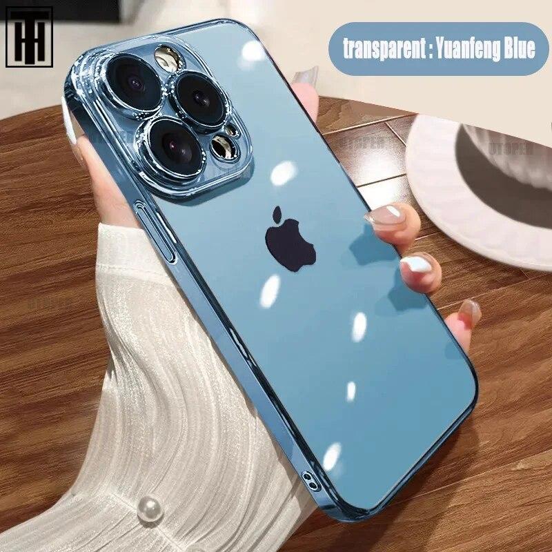 Luxury Transparent Primary Colours Phone Case For IPhone 15 14 11 12 13 14 Pro Max Mini XS X Plus Plating Frame Protective Cover