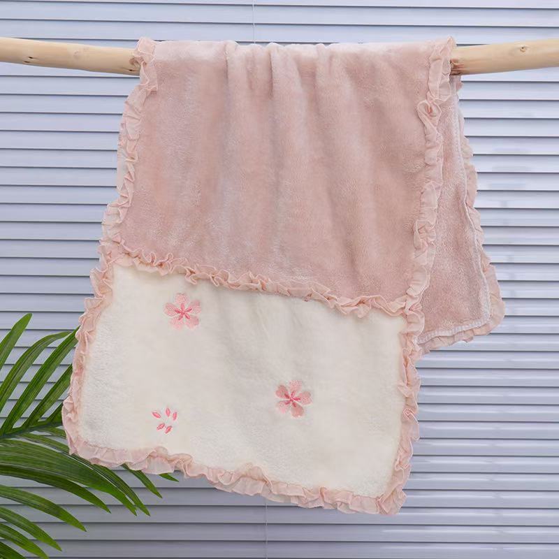Embroidered Lace Towel Coral Fleece Is More Absorbent and Soft Than Pure Cotton Suitable for Household and Student Face Towels