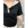 Plus size women clothing [Popular Shirt This Year] Contrast Color Lace Stitching Hood Short sleeve Summer 100.00kg Waist Hugging T-shirt