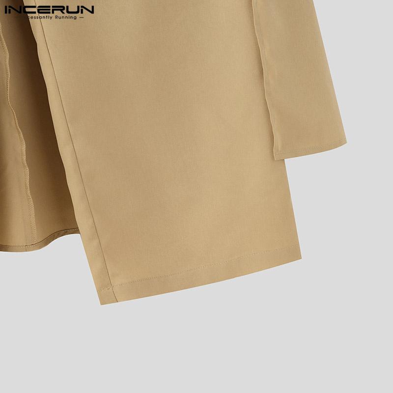 INCERUN Men Spring High Waist Back Ruffled Layers Solid Color Casual Long Straight Pants