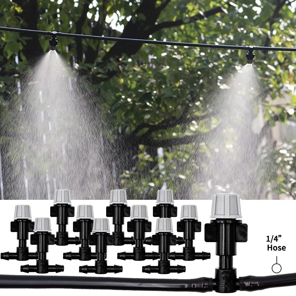 10-20M Garden Misting Fog Nozzle Spray Head w/ 4/7mm Tee Connector for Patio Lawn Automatic Plant Watering System