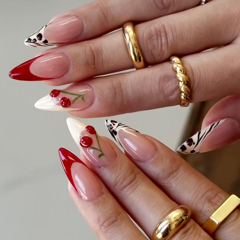 

Almond Shape French Cherry Removable Nail Art Patches