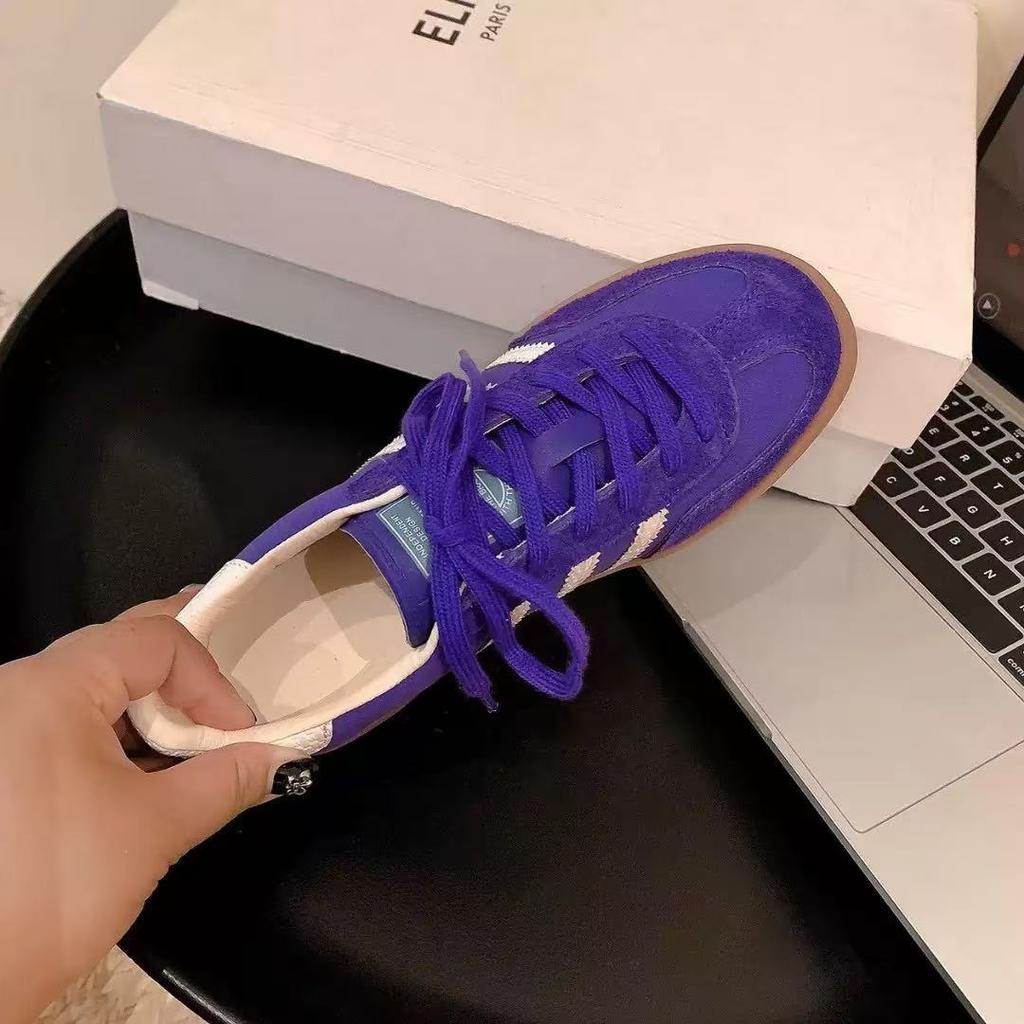 Retro style shoes striped lace-up casual women's shoes versatile leather splicing