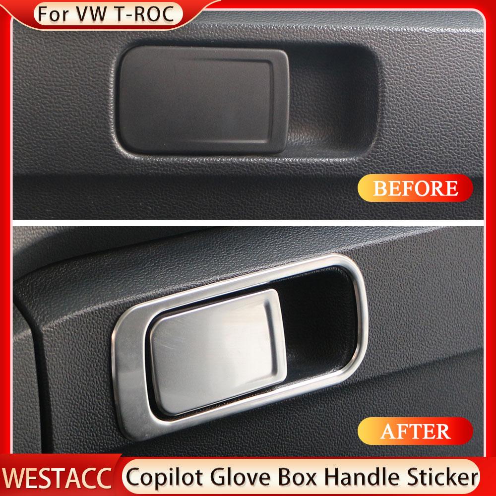 Stainless Steel Car Glove Box Handle Sticker Cover Trim for Volkswagen VW T-ROC Troc 2018    2022