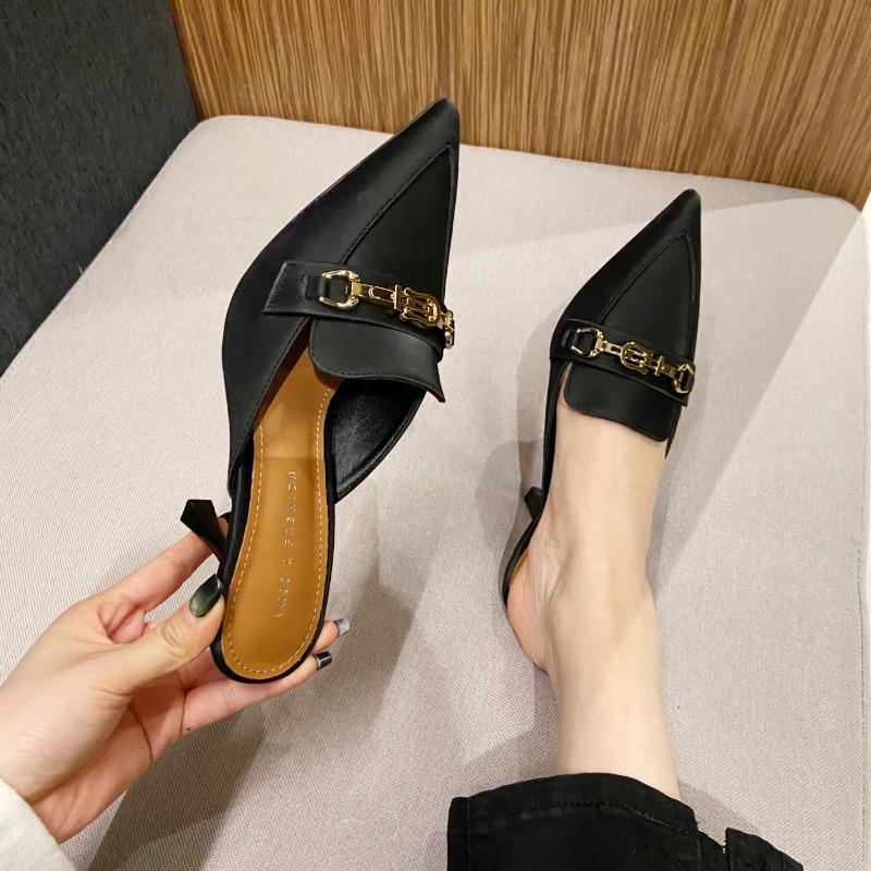 Pointed Toe Slippers Women Outdoor Summer Sequin Shallow Mouth Stiletto High Heels Slides Elegant Mules Shoes Women Slippers