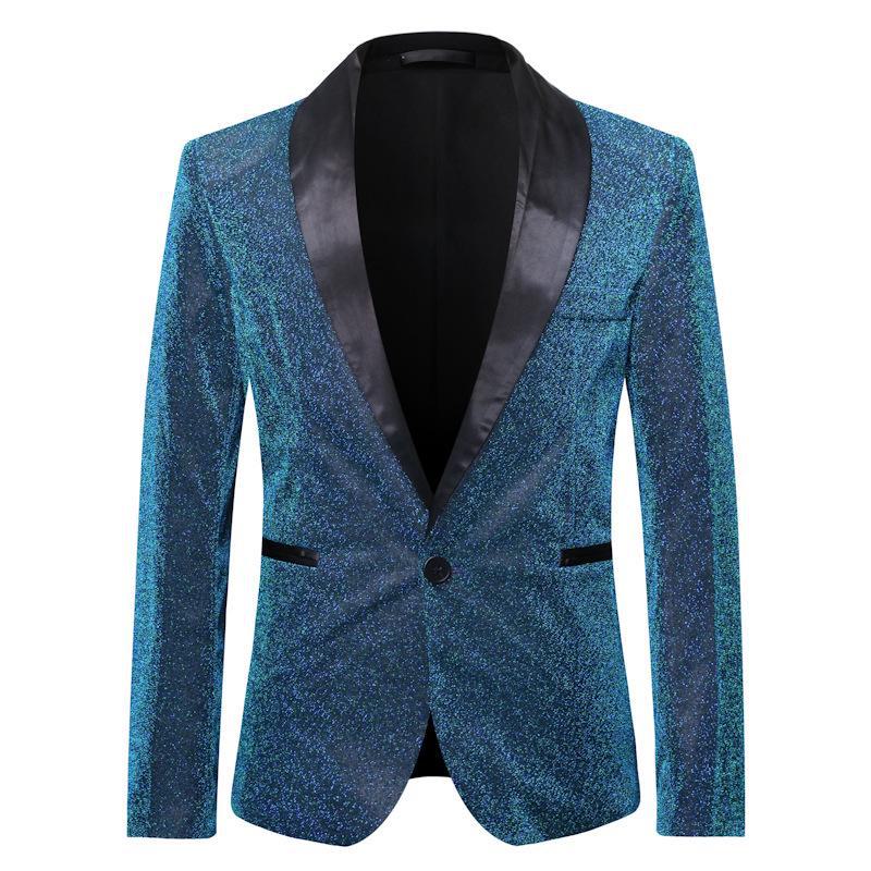 Men's Gold Silk European Size Autumn Suit for Nightclub and Stage Performance