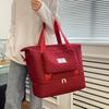 Large Capacity Foldable Travel Bag with Wet/Dry Separation, Diamond Quilted Nylon Tote for Gym, Yoga and Ladies Shoulder Bag - Hand Washable