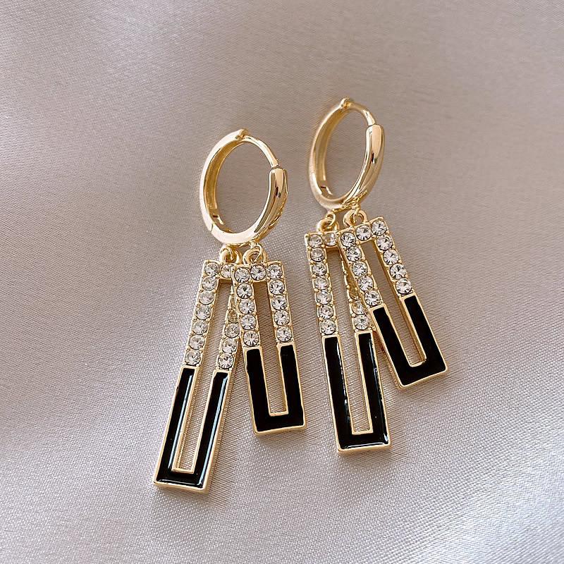 Unique Design Shiny Crystal Zircon Square Dangle Earrings for Women Gold Color Rhinestone Geometric Earring Trend Jewelry Gift