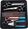 All-Steel Pet Grooming Scissors Set: Flat-Tooth & Curved Trimmers for Dog Hair Care.