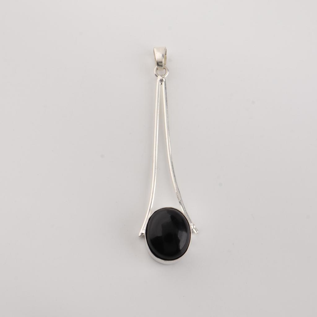 Natural Black Tourmaline Gemstone 925 Sterling Silver Handcrafted Necklace Partywear Women's Pendant 1.79" PP-69-27