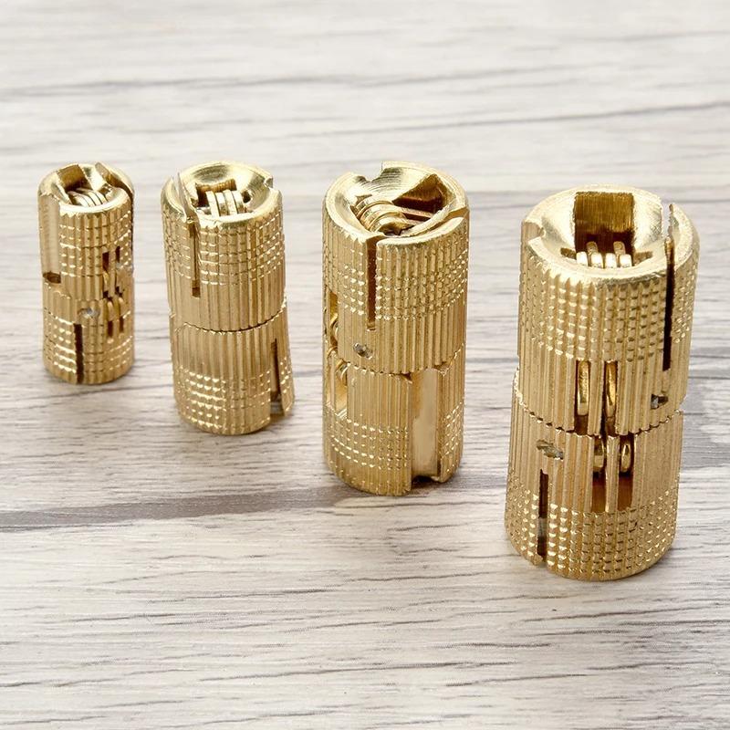 10pcs Copper Brass Furniture Hinges 8-18mm Cylindrical Hidden Cabinet Concealed Invisible Door Hinges for Hardware Gift Box