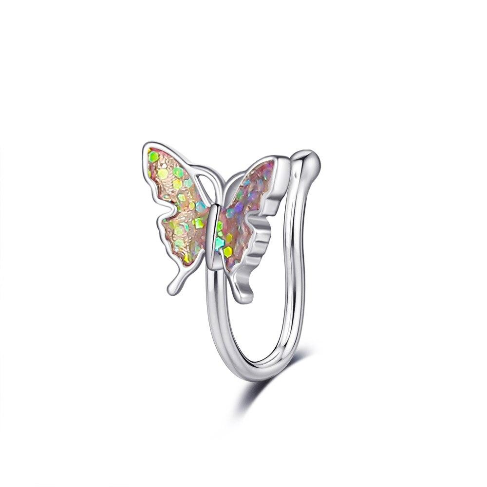 1pc U-shaped Butterfly Fake Nose Ring Hoop Septum Rings Stainless Steel Nose Piercing Nariz Ombligo Clip On Nose Non-Pierced