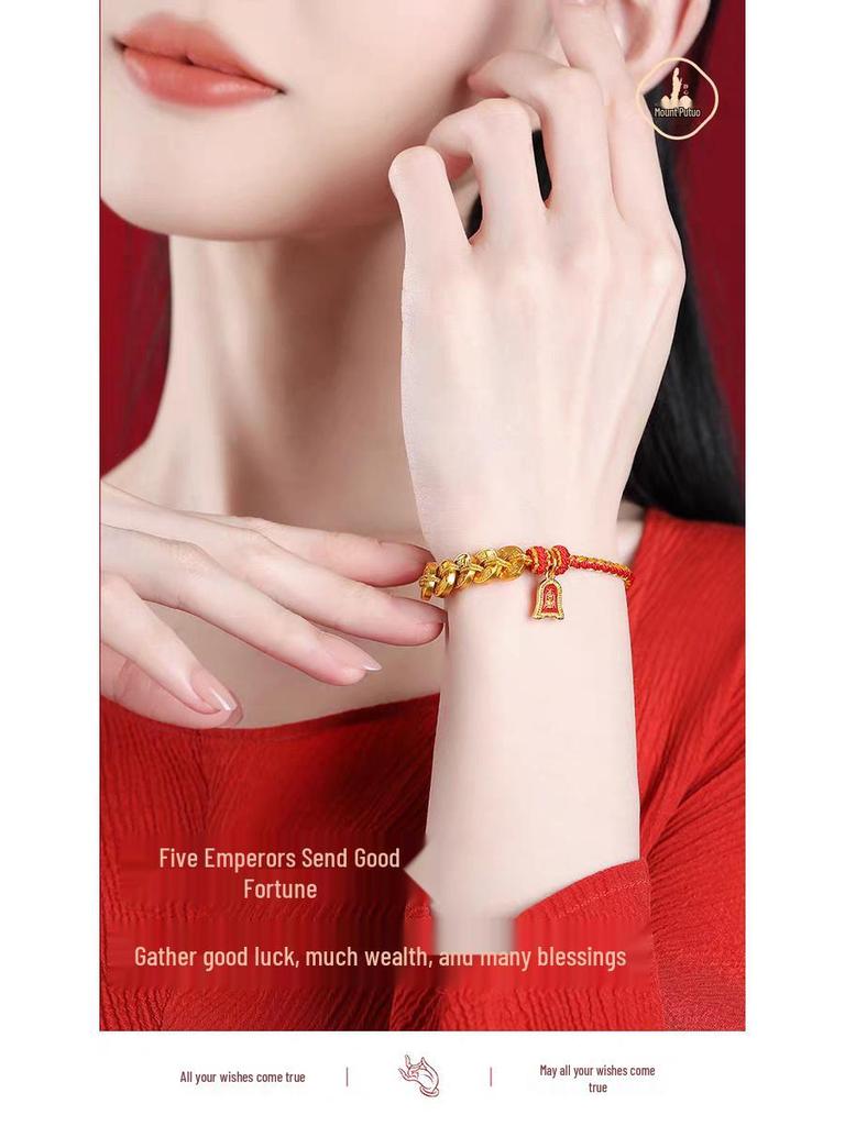 Bransoletka z Czerwonego Sznurka z Monetą Pięciu Cesarzy z Putuoshan – Ręcznie Pleciona Lina na Szczęście, Unisex Prezent.