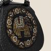 Black PU Leather Backpack, Women's Fashionable Vintage Small Handbag With Convertible Shoulder Straps, Rhinestone Elephant Daypack Purse