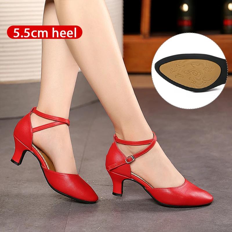 Leather Waltz Shoes Women's Modern Dance Shoes Dance Hall Tango Jazz Latin Shoes Girls Women's Dance Mid-heel