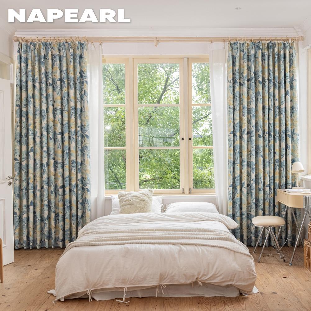 1PC NAPEARL Fresh and Healing Leaf Printed Curtains with 70-80% Shading for Bedroom Living Room Home Decor