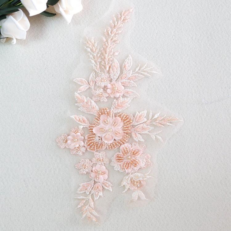 

Multi-Color Bead Embroidery Lace Accessories Wedding Dress Handmade Diy Decorative Group Fan Design Accessories Material Light orange, one flower price