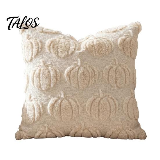 Quilted Embroidery Holiday Decor Fall Pumpkin Cushion Cover, 18x18 Inch Plush Throw Pillow Skin Friendly Fabric Cases Farmhouse Case for Sofa