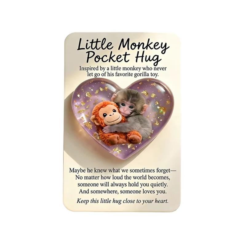 

Pocket Hug Heart Stone with Greeting Cards Little Monkey Punch with His Orangutan Toy Ideal Gift for Mother s Day and Friends